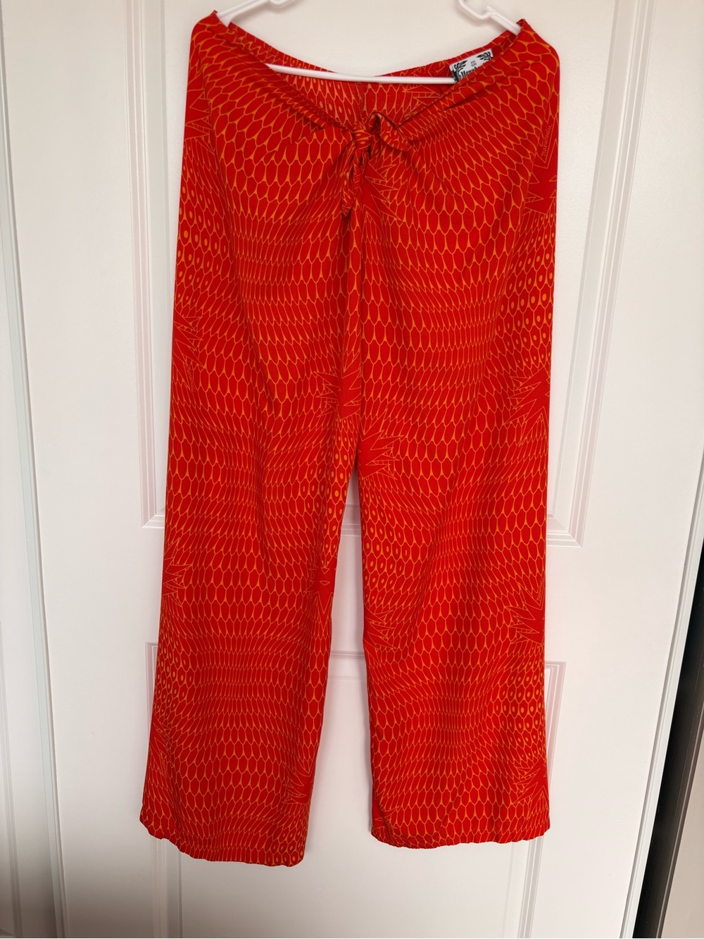 Manuhealiʻi Hawaii Red Orange Wide Leg Tie Pants Rayon L